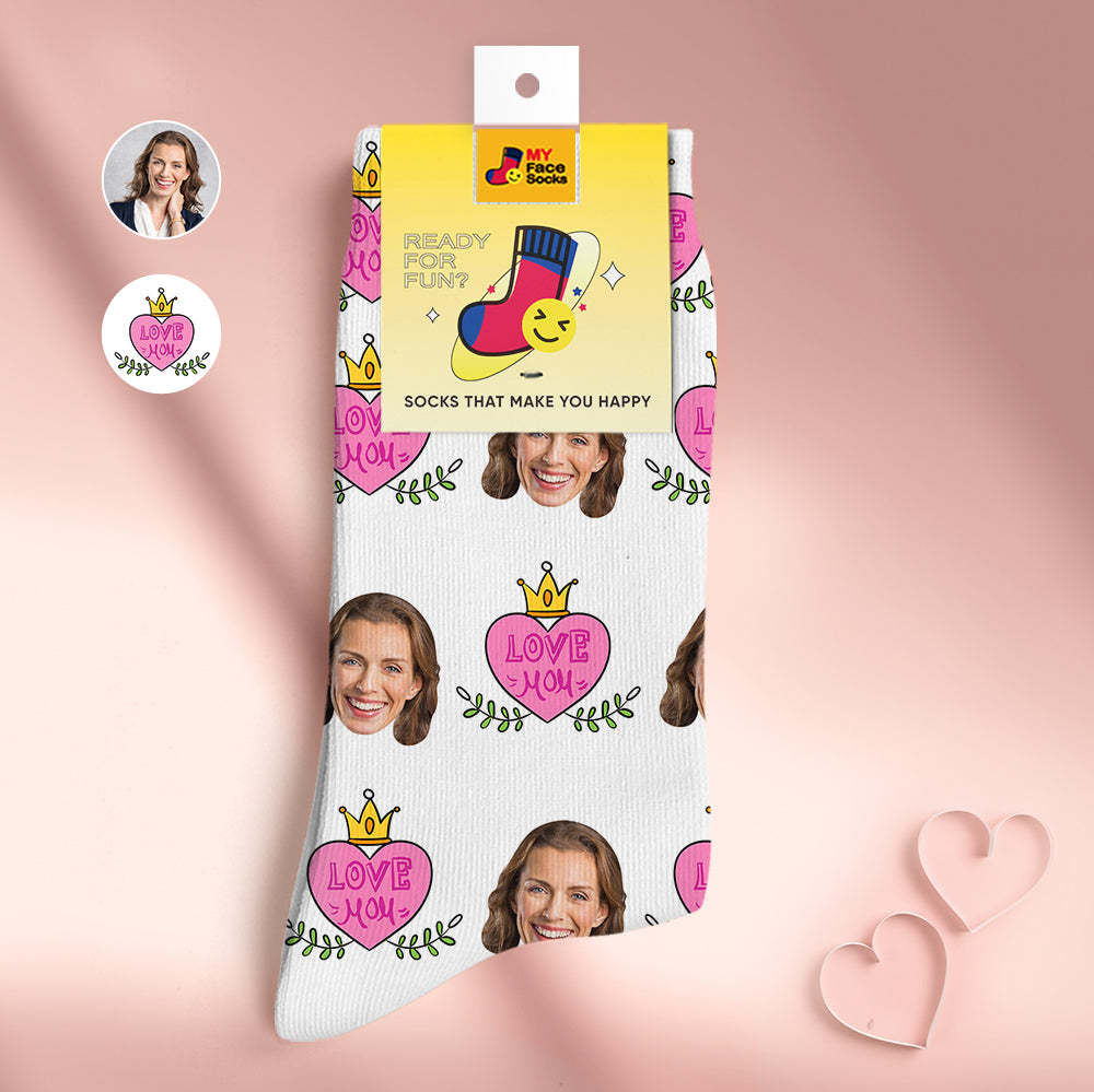 Calcetines Personalizados Para La Cara Regalos Personalizados Para El Día De La Madre Calcetines Impresos Digitales En 3d Love Mom - MyFaceSocksMX