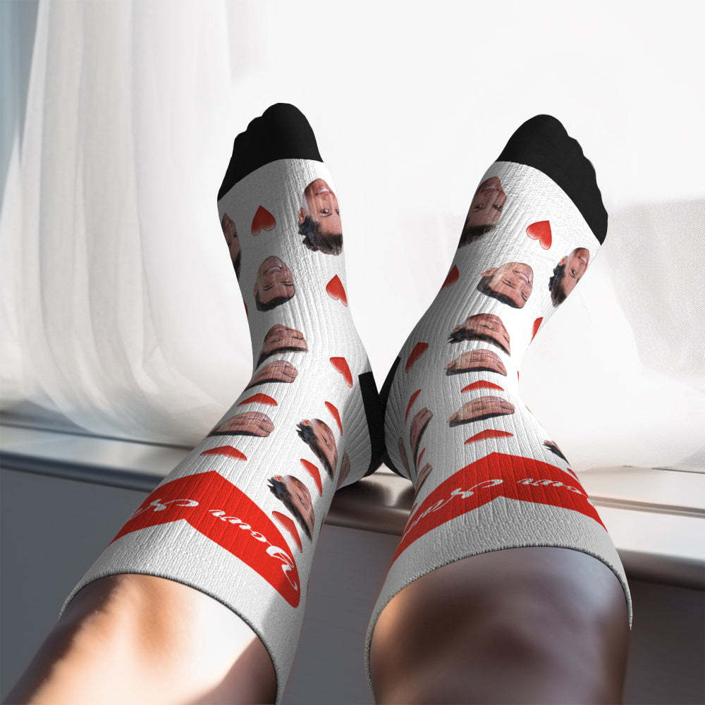 Actualización Del Día Del Padre Calcetines De Compresión Hasta La Rodilla Transpirables Personalizados Vista Previa En Línea Agregar Imagen Y Nombre Corazón - miscalcetinescaramx