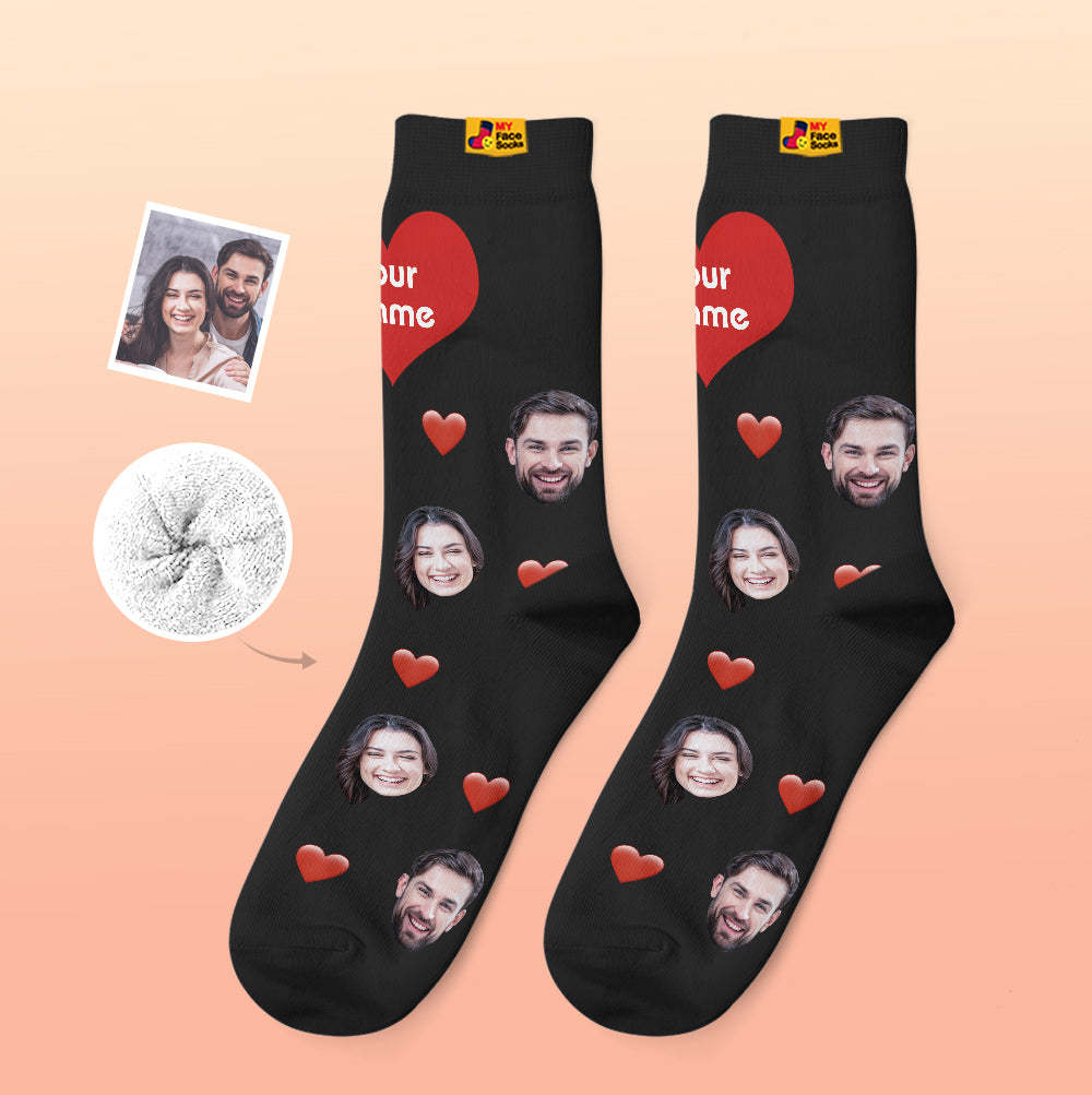 Calcetines Gruesos Personalizados Foto 3d Calcetines Impresos Digitales Otoño Invierno Calcetines Cálidos Corazón - MyFaceSocksMX