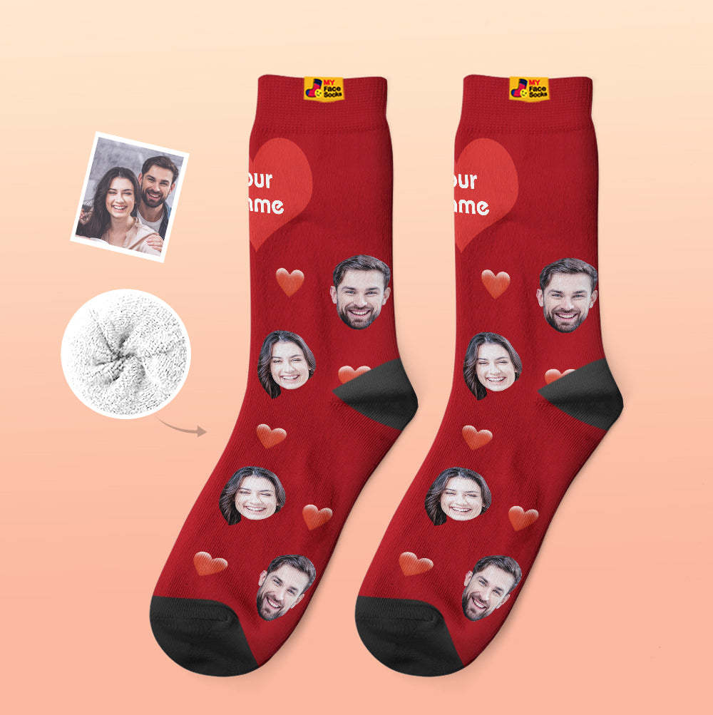 Calcetines Gruesos Personalizados Foto 3d Calcetines Impresos Digitales Otoño Invierno Calcetines Cálidos Corazón - MyFaceSocksMX