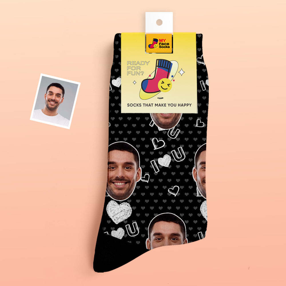 Calcetines Gruesos Personalizados Foto 3d Calcetines Impresos Digitales Otoño Invierno Calcetines Cálidos I Love U Calcetines - MyFaceSocksMX