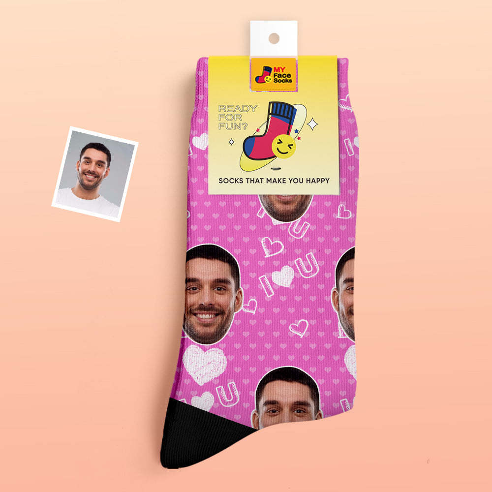 Calcetines Gruesos Personalizados Foto 3d Calcetines Impresos Digitales Otoño Invierno Calcetines Cálidos I Love U Calcetines - MyFaceSocksMX