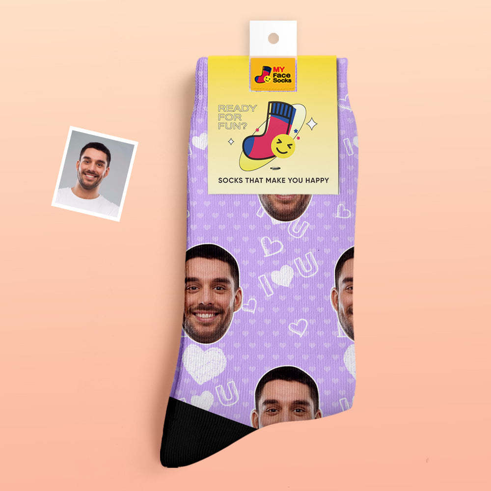 Calcetines Gruesos Personalizados Foto 3d Calcetines Impresos Digitales Otoño Invierno Calcetines Cálidos I Love U Calcetines - MyFaceSocksMX