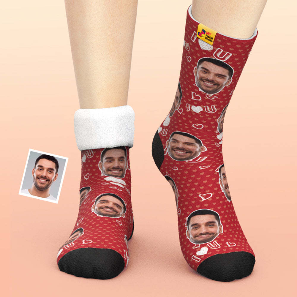 Calcetines Gruesos Personalizados Foto 3d Calcetines Impresos Digitales Otoño Invierno Calcetines Cálidos I Love U Calcetines - MyFaceSocksMX