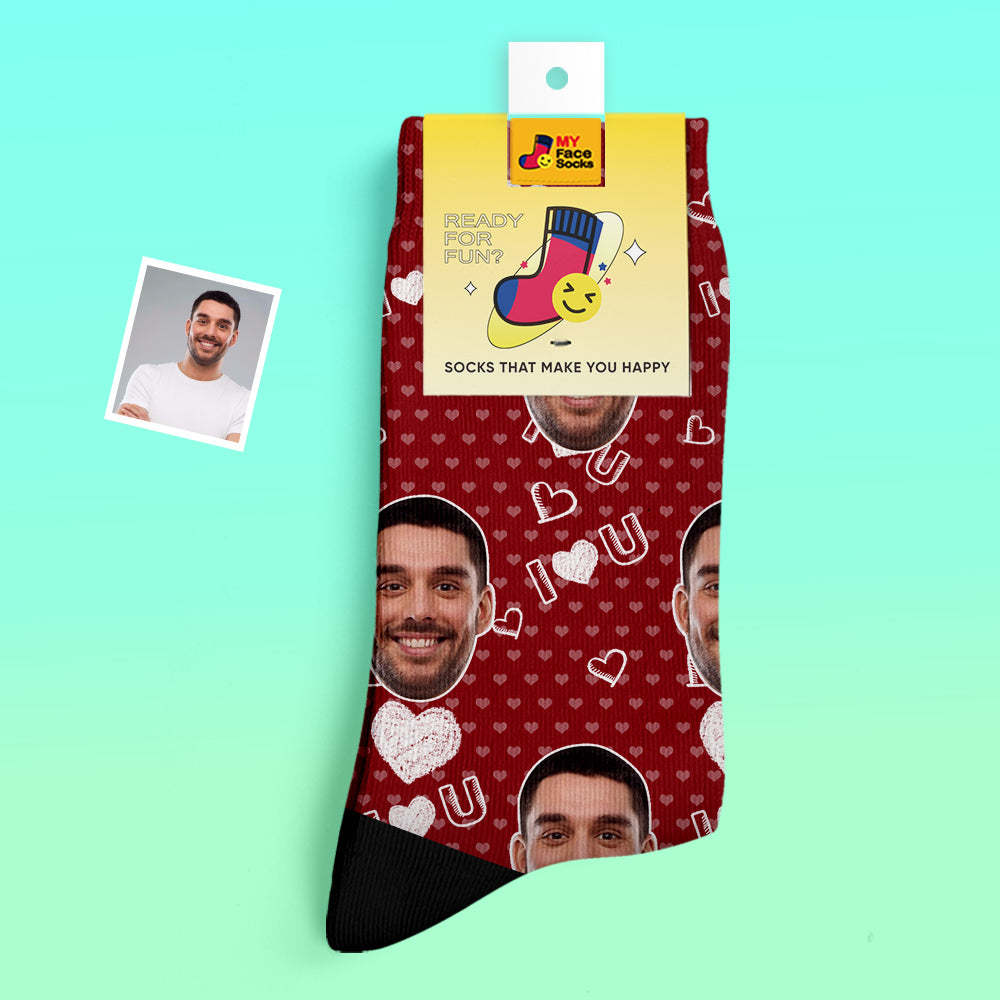 Calcetines Gruesos Personalizados Foto 3d Calcetines Impresos Digitales Otoño Invierno Calcetines Cálidos I Love U Calcetines - MyFaceSocksMX