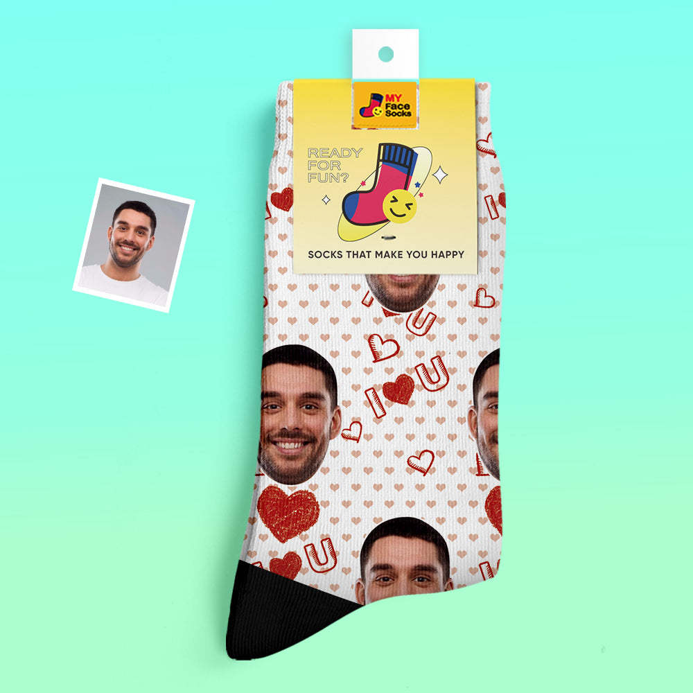 Calcetines Gruesos Personalizados Foto 3d Calcetines Impresos Digitales Otoño Invierno Calcetines Cálidos I Love U Calcetines - MyFaceSocksMX