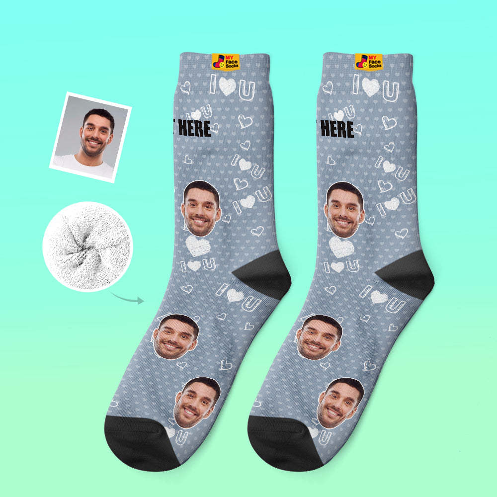 Calcetines Gruesos Personalizados Foto 3d Calcetines Impresos Digitales Otoño Invierno Calcetines Cálidos I Love U Calcetines - MyFaceSocksMX