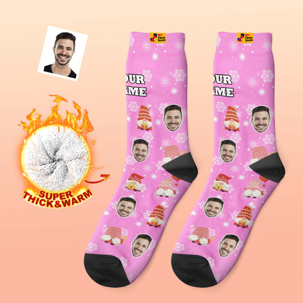 Calcetines Gruesos Personalizados De Navidad Rosa, Calcetines Con Estampado Digital 3d De Fotos, Calcetines Cálidos Para Otoño E Invierno, Regalo Bonito - MyFaceSocksMX