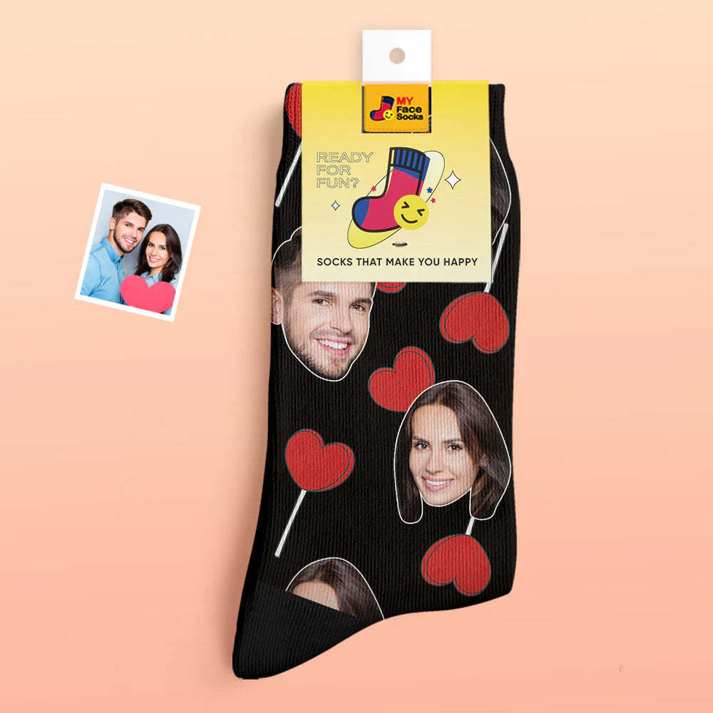 Calcetines Gruesos Personalizados Con Foto, Regalo De San Valentín, Calcetines Cálidos, Calcetines Con Cara De Piruletas De Corazón - MyFaceSocksMX