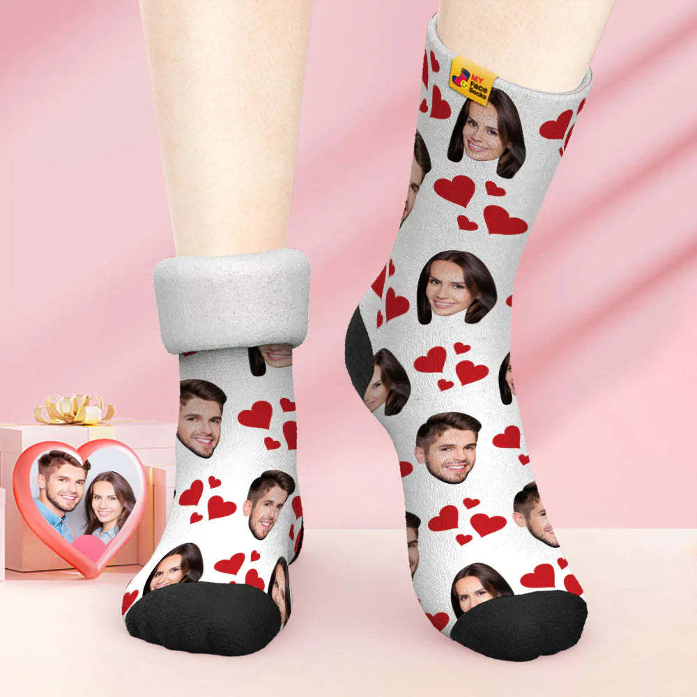 Calcetines Gruesos Personalizados Con Foto Calcetines Cálidos De Regalo Para El Día De San Valentín Calcetines Con Cara De Corazón - MyFaceSocksMX