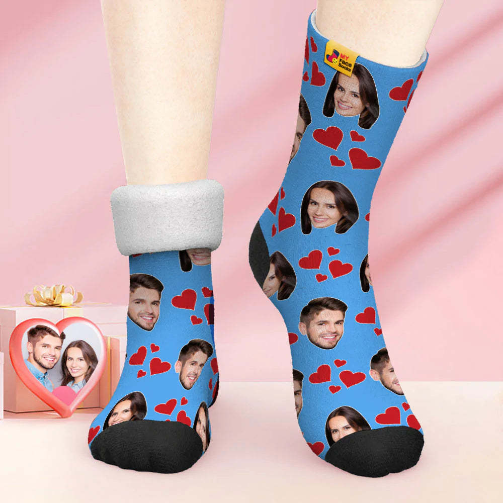 Calcetines Gruesos Personalizados Con Foto Calcetines Cálidos De Regalo Para El Día De San Valentín Calcetines Con Cara De Corazón - MyFaceSocksMX