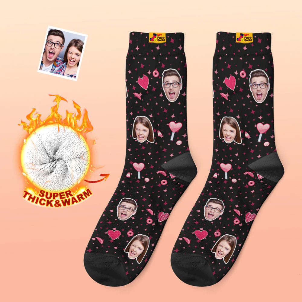 Calcetines Gruesos Personalizados Para Fotos, Regalo De San Valentín, Calcetines Cálidos, Calcetines Con Cara De Corazón De Caramelo - MyFaceSocksMX