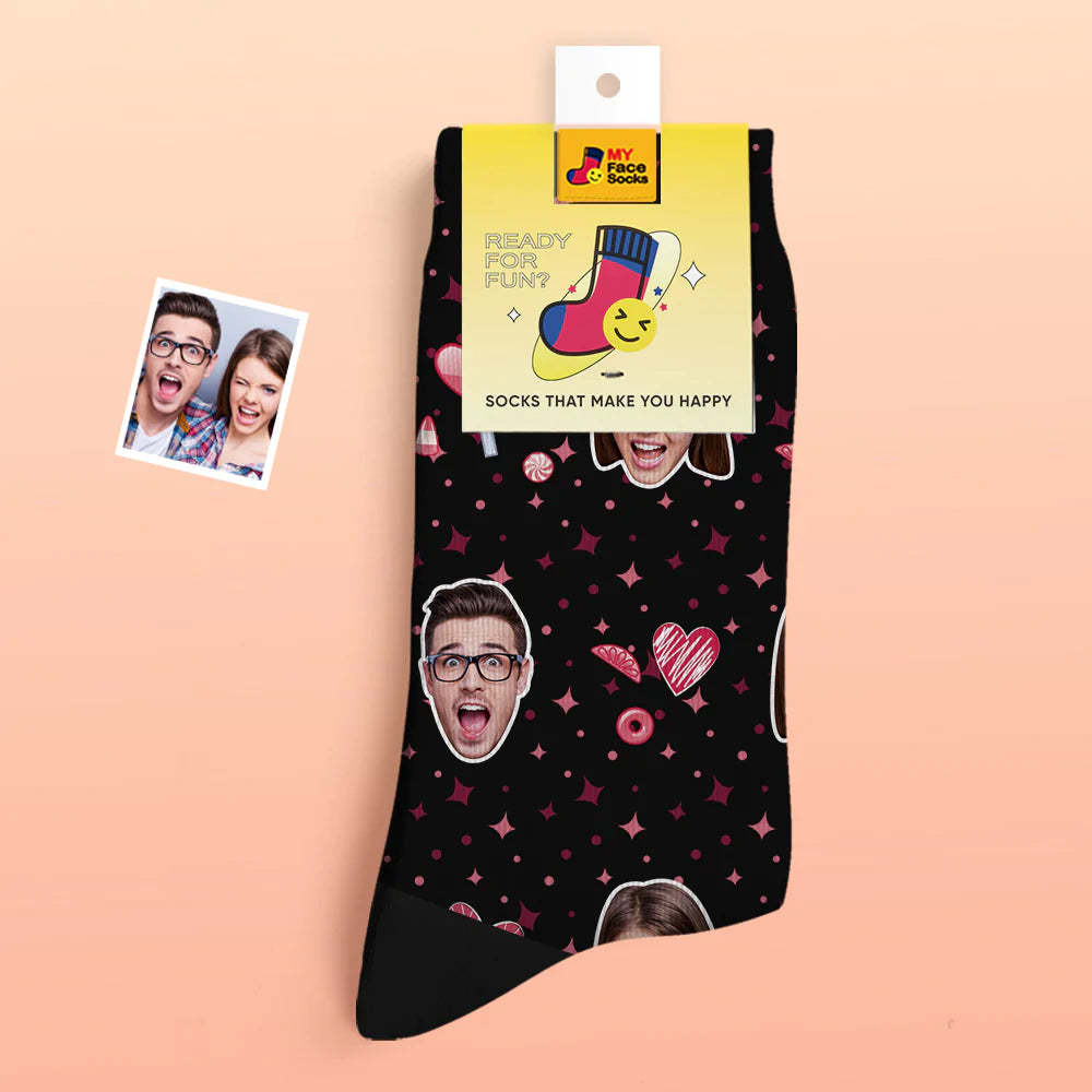 Calcetines Gruesos Personalizados Para Fotos, Regalo De San Valentín, Calcetines Cálidos, Calcetines Con Cara De Corazón De Caramelo - MyFaceSocksMX