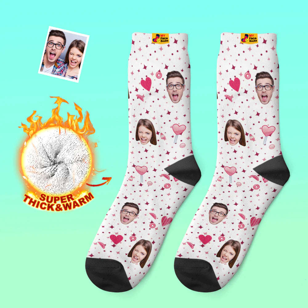 Calcetines Gruesos Personalizados Para Fotos, Regalo De San Valentín, Calcetines Cálidos, Calcetines Con Cara De Corazón De Caramelo - MyFaceSocksMX