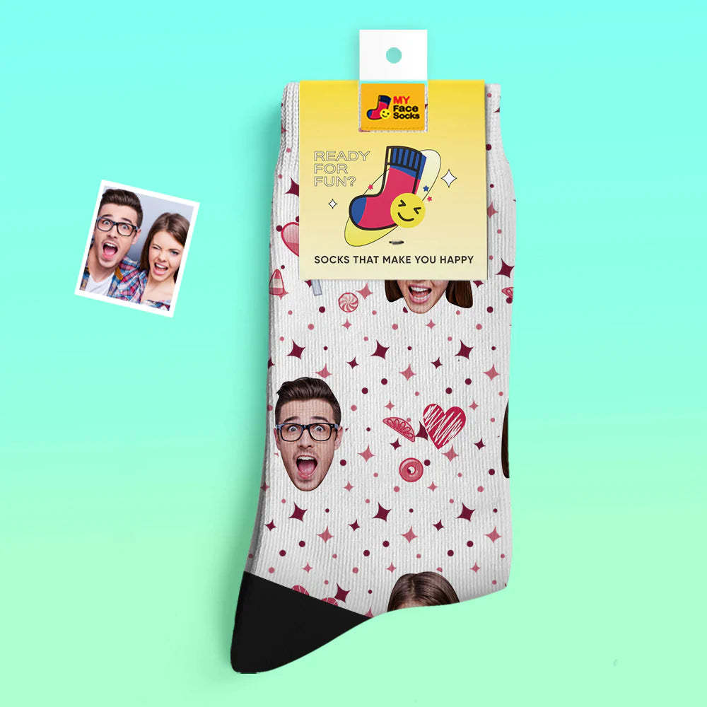 Calcetines Gruesos Personalizados Para Fotos, Regalo De San Valentín, Calcetines Cálidos, Calcetines Con Cara De Corazón De Caramelo - MyFaceSocksMX