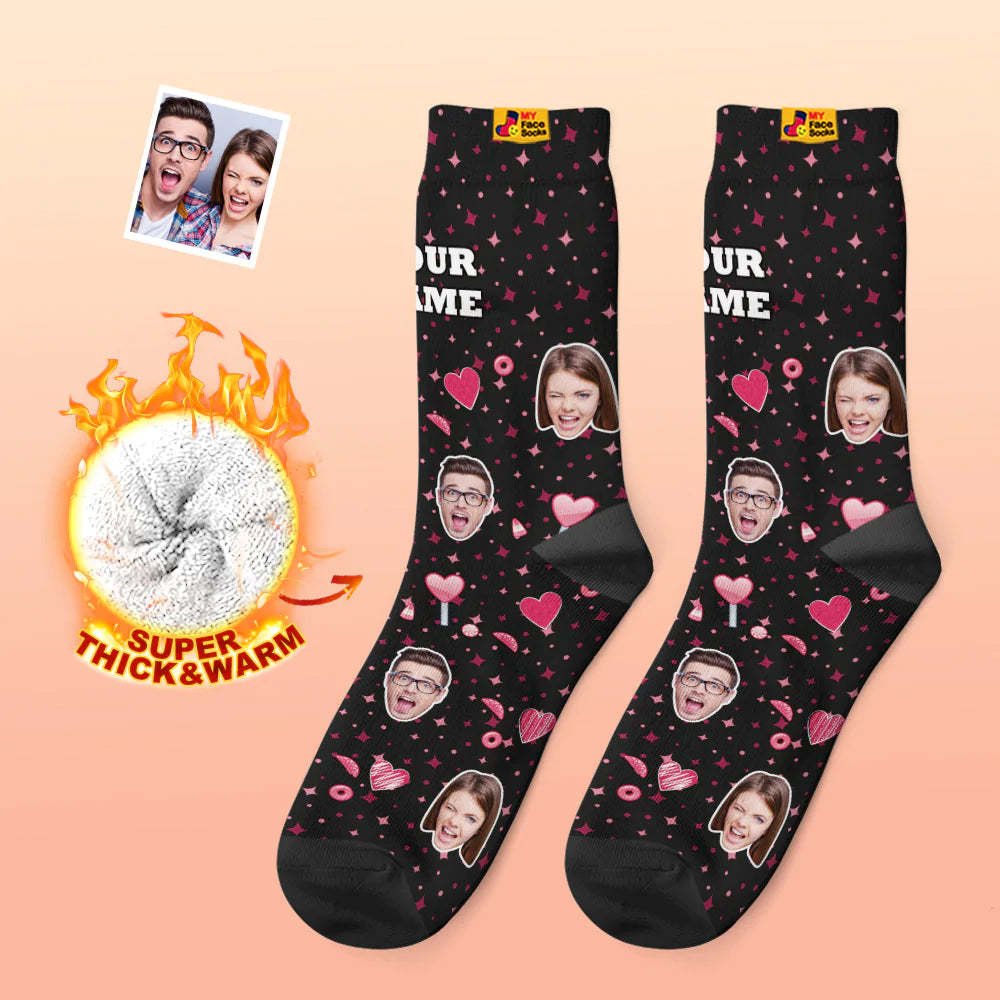 Calcetines Gruesos Personalizados Para Fotos, Regalo De San Valentín, Calcetines Cálidos, Calcetines Con Cara De Corazón De Caramelo - MyFaceSocksMX