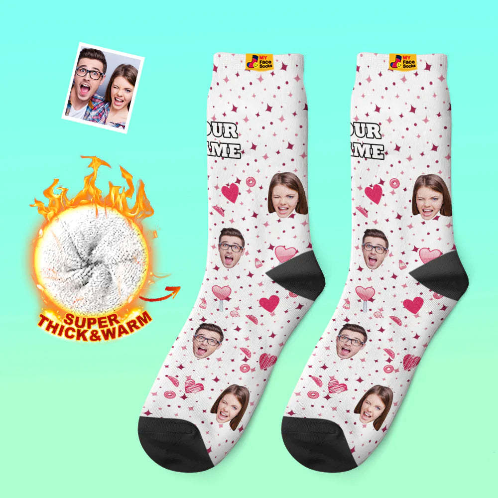 Calcetines Gruesos Personalizados Para Fotos, Regalo De San Valentín, Calcetines Cálidos, Calcetines Con Cara De Corazón De Caramelo - MyFaceSocksMX