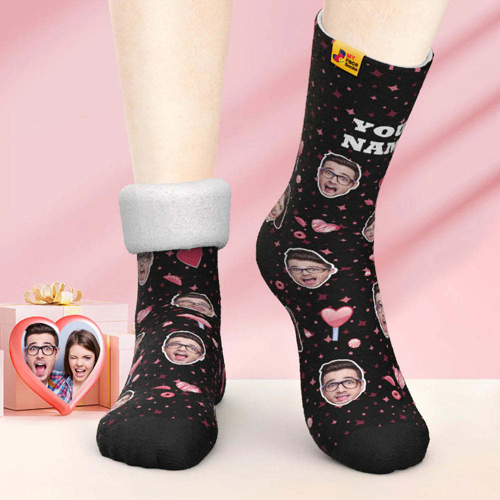 Calcetines Gruesos Personalizados Para Fotos, Regalo De San Valentín, Calcetines Cálidos, Calcetines Con Cara De Corazón De Caramelo - MyFaceSocksMX
