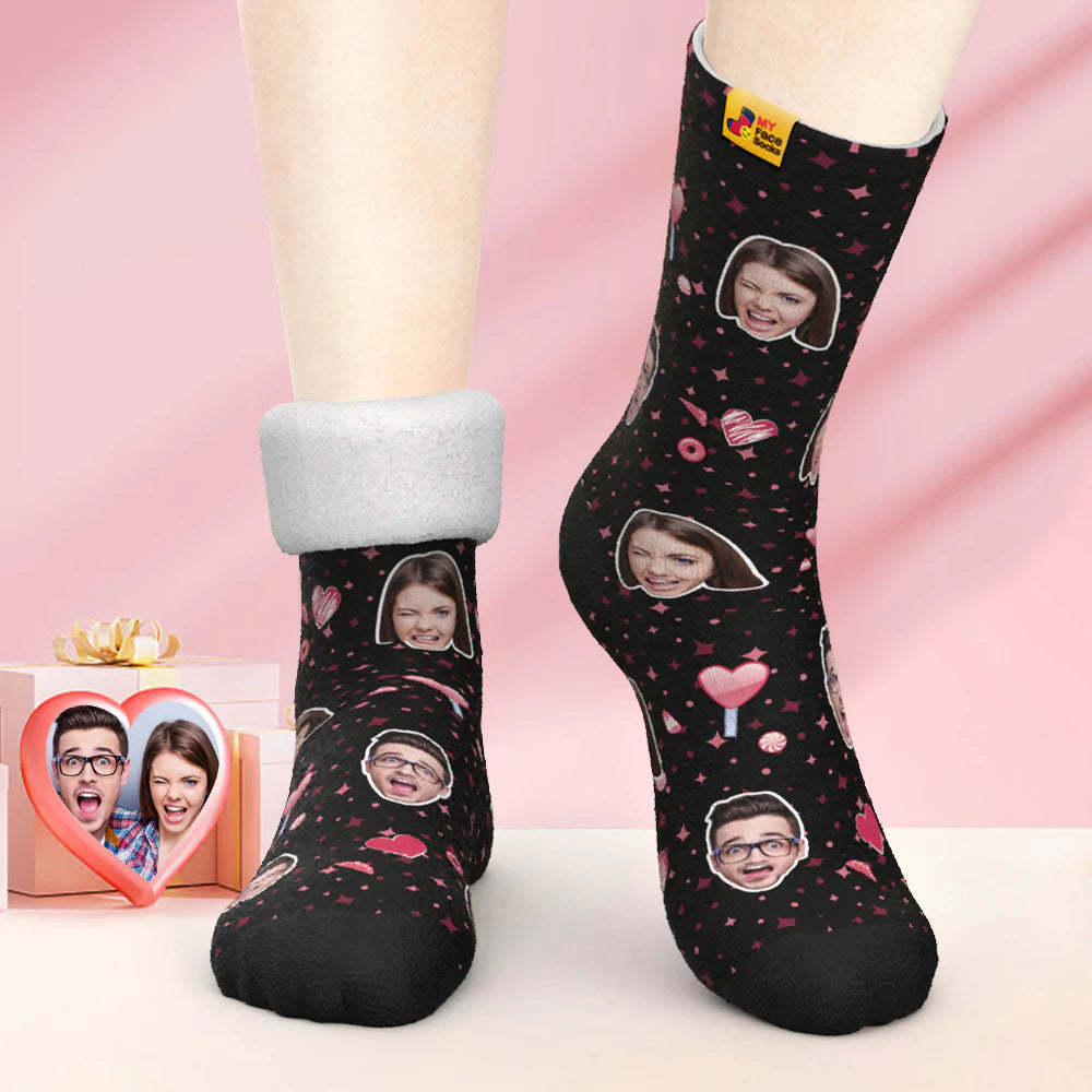 Calcetines Gruesos Personalizados Para Fotos, Regalo De San Valentín, Calcetines Cálidos, Calcetines Con Cara De Corazón De Caramelo - MyFaceSocksMX