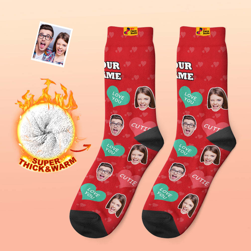 Calcetines Gruesos Personalizados Con Foto Regalos De San Valentín Calcetines Cálidos Calcetines Con Cara De Cutie - MyFaceSocksMX