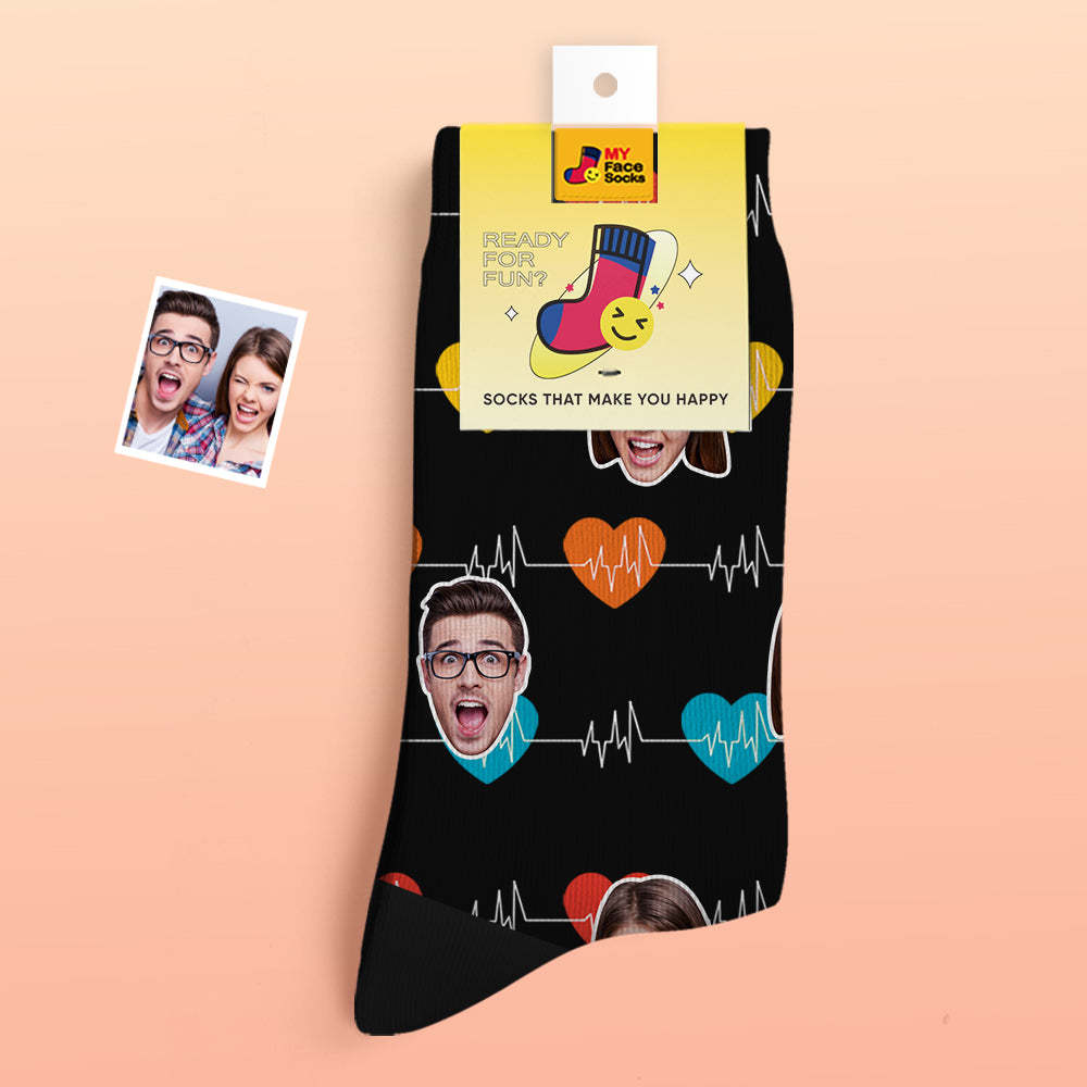 Calcetines Gruesos Personalizados Para Fotos, Regalos Para El Día De San Valentín, Calcetines Cálidos, Calcetines Faciales Con Monitor Cardíaco - MyFaceSocksMX