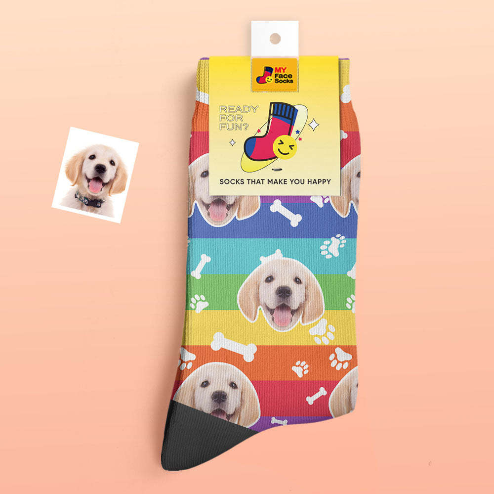 Calcetines Gruesos Personalizados Foto 3d Calcetines Impresos Digitales Otoño Invierno Calcetines Cálidos Rainbow Dog - MyFaceSocksMX