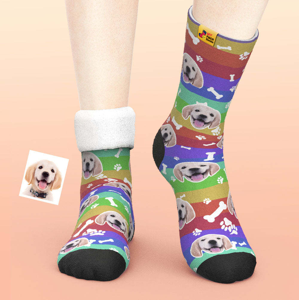 Calcetines Gruesos Personalizados Foto 3d Calcetines Impresos Digitales Otoño Invierno Calcetines Cálidos Rainbow Dog - MyFaceSocksMX