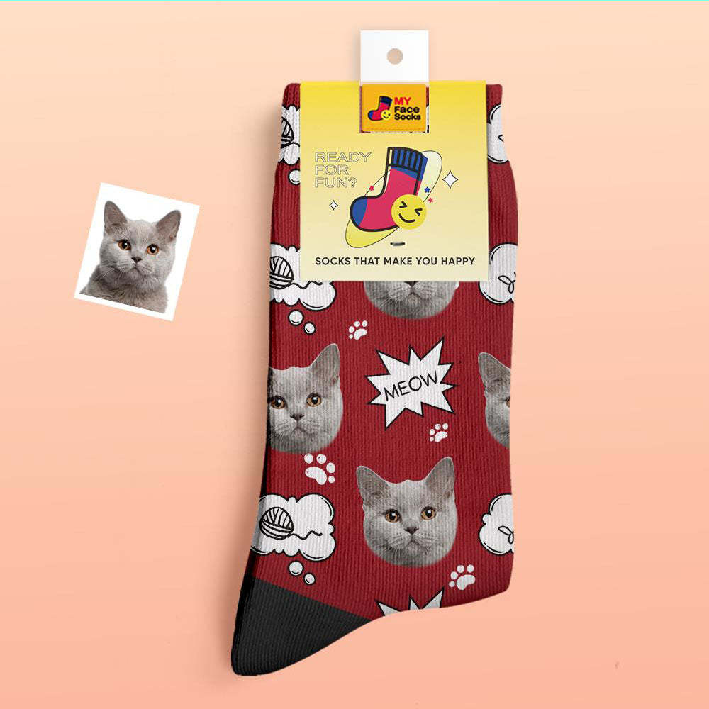 Calcetines Gruesos Personalizados Foto 3d Calcetines Impresos Digitales Otoño Invierno Calcetines Cálidos Cat Meow - MyFaceSocksMX