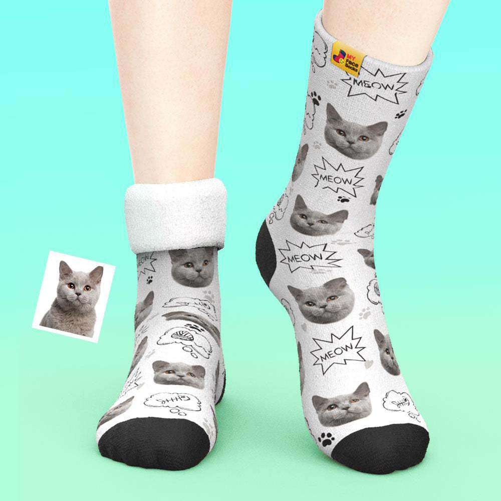Calcetines Gruesos Personalizados Foto 3d Calcetines Impresos Digitales Otoño Invierno Calcetines Cálidos Cat Meow - MyFaceSocksMX