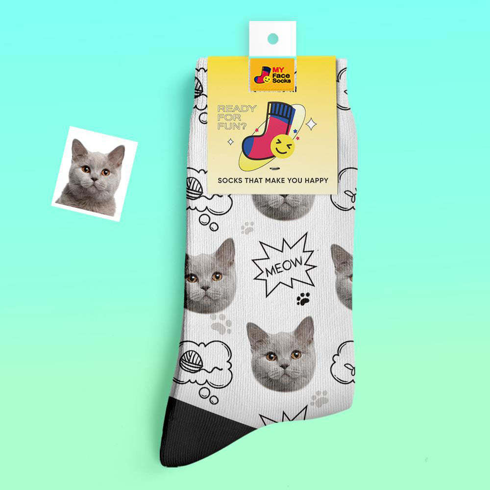 Calcetines Gruesos Personalizados Foto 3d Calcetines Impresos Digitales Otoño Invierno Calcetines Cálidos Cat Meow - MyFaceSocksMX