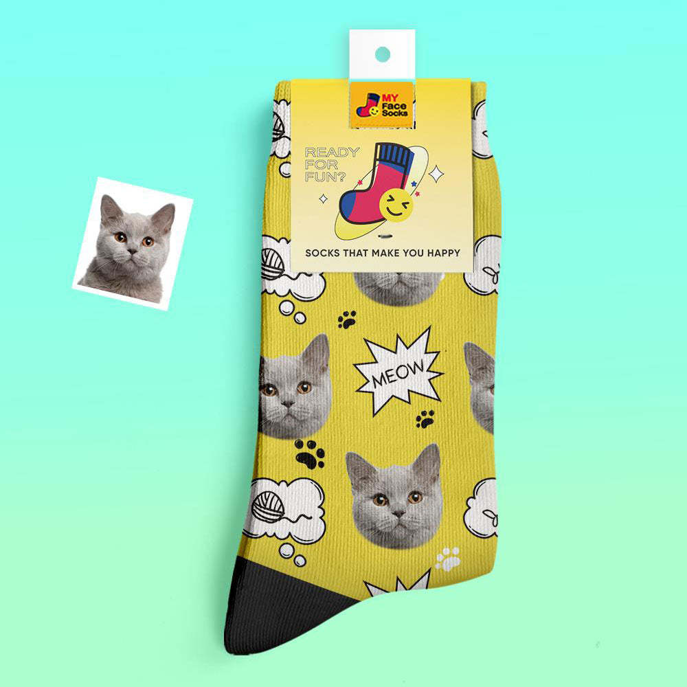 Calcetines Gruesos Personalizados Foto 3d Calcetines Impresos Digitales Otoño Invierno Calcetines Cálidos Cat Meow - MyFaceSocksMX