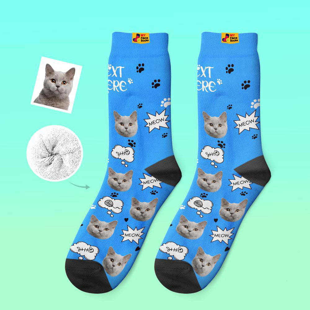 Calcetines Gruesos Personalizados Foto 3d Calcetines Impresos Digitales Otoño Invierno Calcetines Cálidos Cat Meow - MyFaceSocksMX