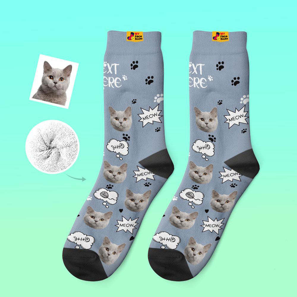 Calcetines Gruesos Personalizados Foto 3d Calcetines Impresos Digitales Otoño Invierno Calcetines Cálidos Cat Meow - MyFaceSocksMX