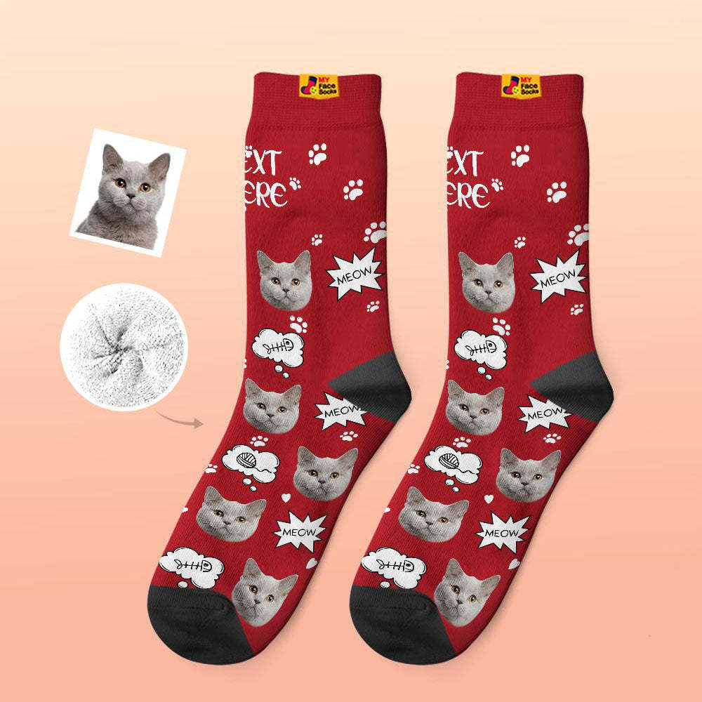 Calcetines Gruesos Personalizados Foto 3d Calcetines Impresos Digitales Otoño Invierno Calcetines Cálidos Cat Meow - MyFaceSocksMX