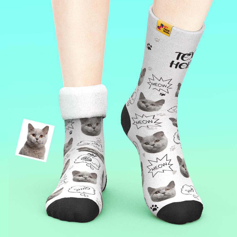 Calcetines Gruesos Personalizados Foto 3d Calcetines Impresos Digitales Otoño Invierno Calcetines Cálidos Cat Meow - MyFaceSocksMX