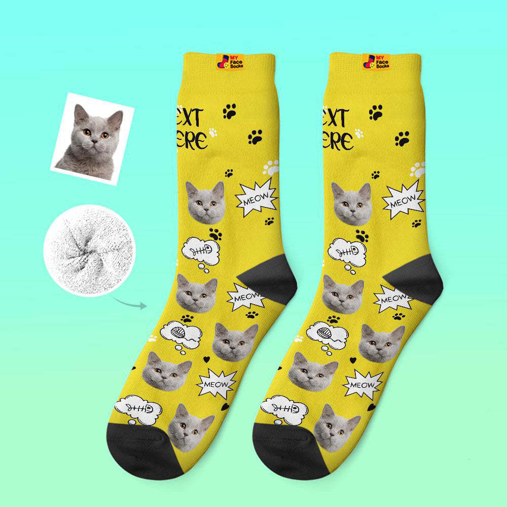 Calcetines Gruesos Personalizados Foto 3d Calcetines Impresos Digitales Otoño Invierno Calcetines Cálidos Cat Meow - MyFaceSocksMX