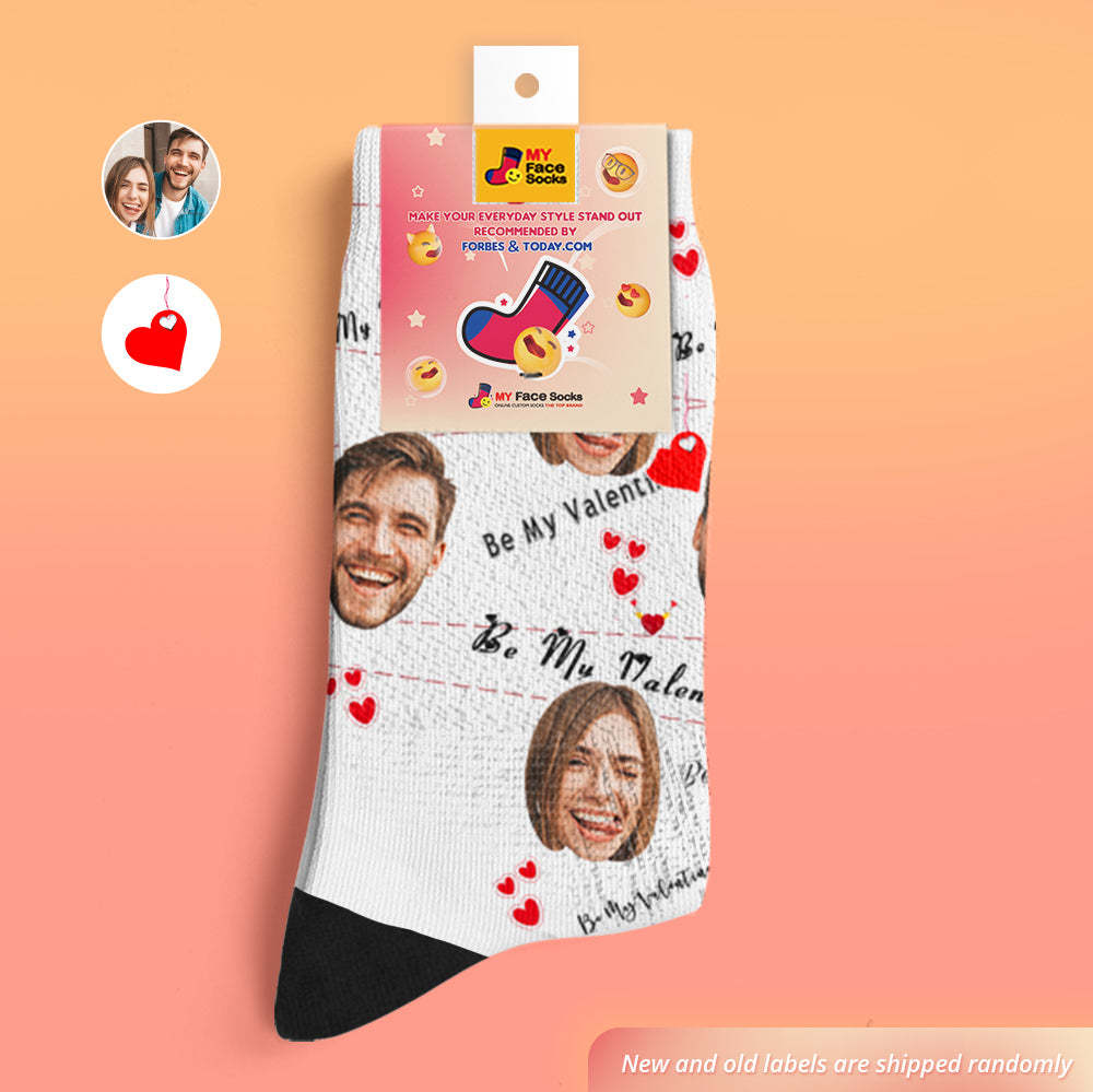 Calcetines De Cara Personalizados Añadir Imágenes Y Nombre Corazón Amor Be Mine Regalos De San Valentín Calcetines Suaves Transpirables - MyFaceSocksMX