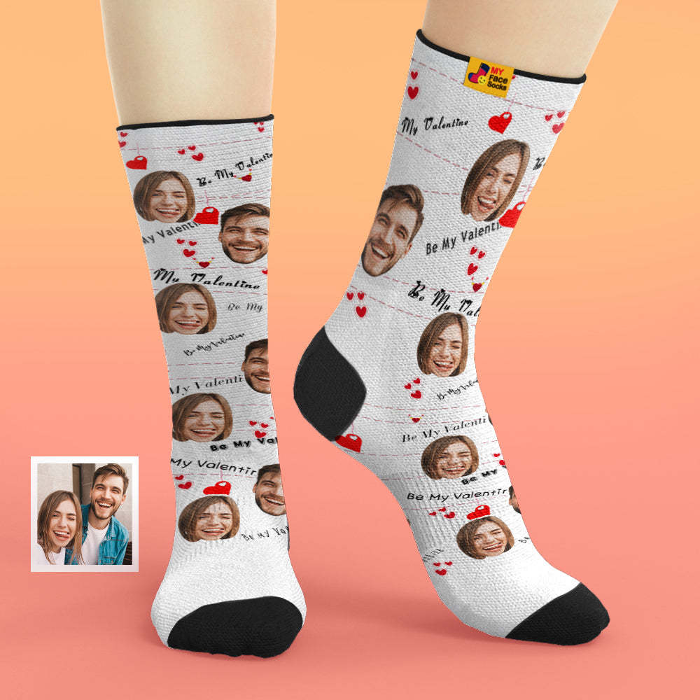 Calcetines De Cara Personalizados Añadir Imágenes Y Nombre Corazón Amor Be Mine Regalos De San Valentín Calcetines Suaves Transpirables - MyFaceSocksMX