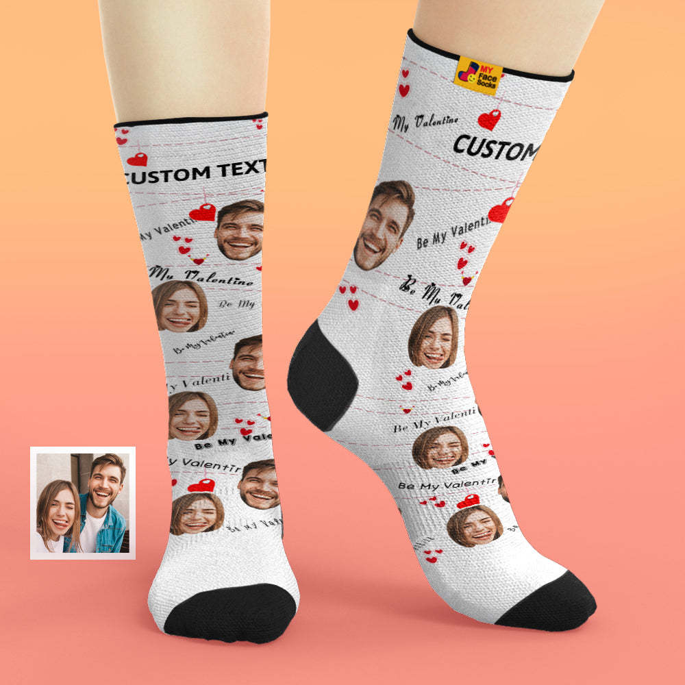 Calcetines De Cara Personalizados Añadir Imágenes Y Nombre Corazón Amor Be Mine Regalos De San Valentín Calcetines Suaves Transpirables - MyFaceSocksMX