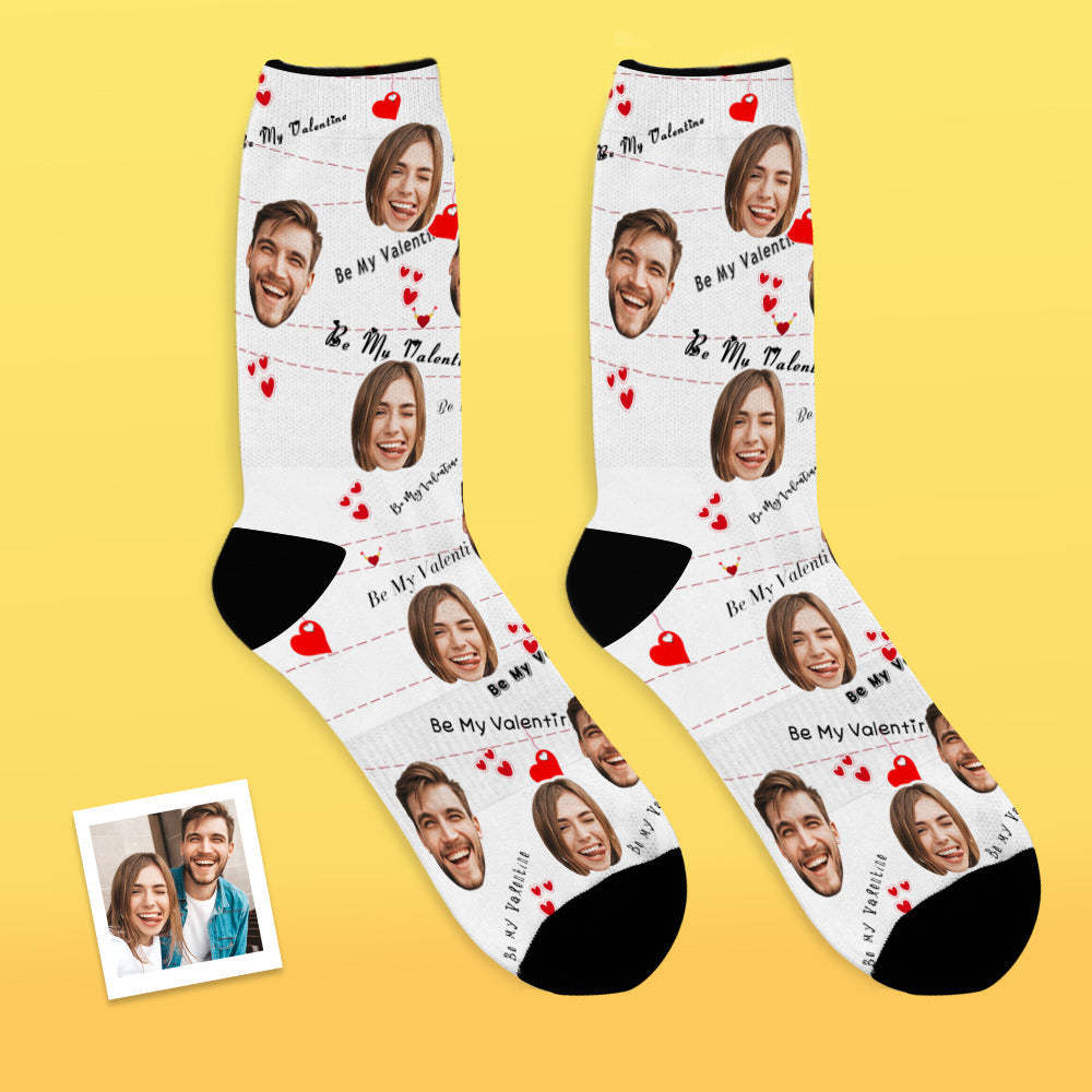 Calcetines De Cara Personalizados Añadir Imágenes Y Nombre Corazón Amor Be Mine Regalos De San Valentín Calcetines Suaves Transpirables - MyFaceSocksMX