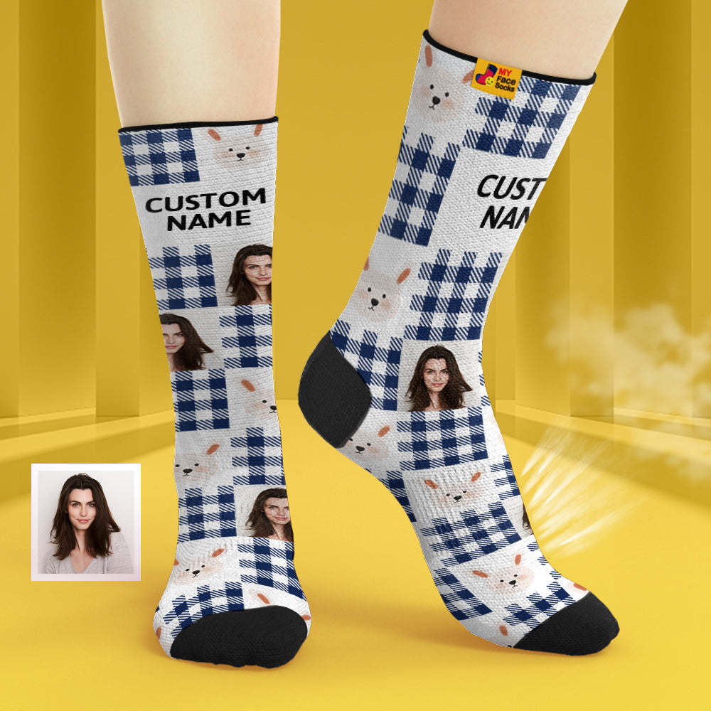 Calcetines Transpirables Personalizados Para La Cara, Calcetines Suaves Personalizados, Regalos Para El Amante-lindo Conejo - MyFaceSocksMX