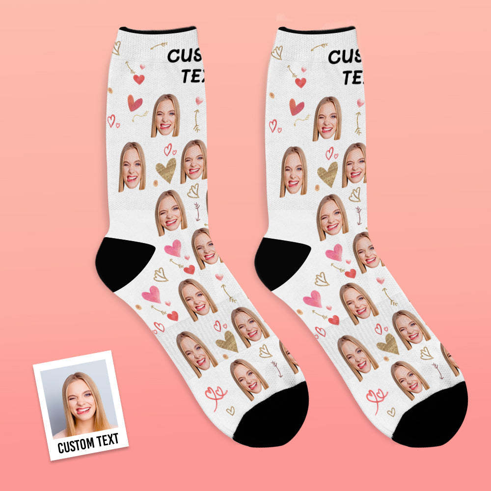 Calcetines Personalizados Para La Cara Calcetines Transpirables Para Fotos Patrón De Corazón Romántico - MyFaceSocksMX