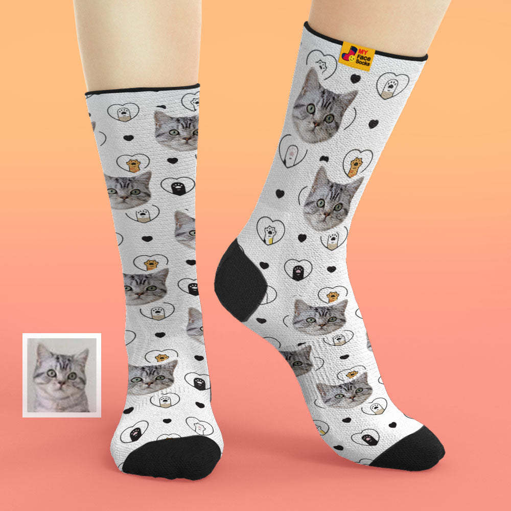 Calcetines De Cara Personalizados Agregar Imágenes Y Nombre Foto Amantes De Los Gatos Y Regalo Del Dueño Del Gato Calcetines Suaves Transpirables - MyFaceSocksMX