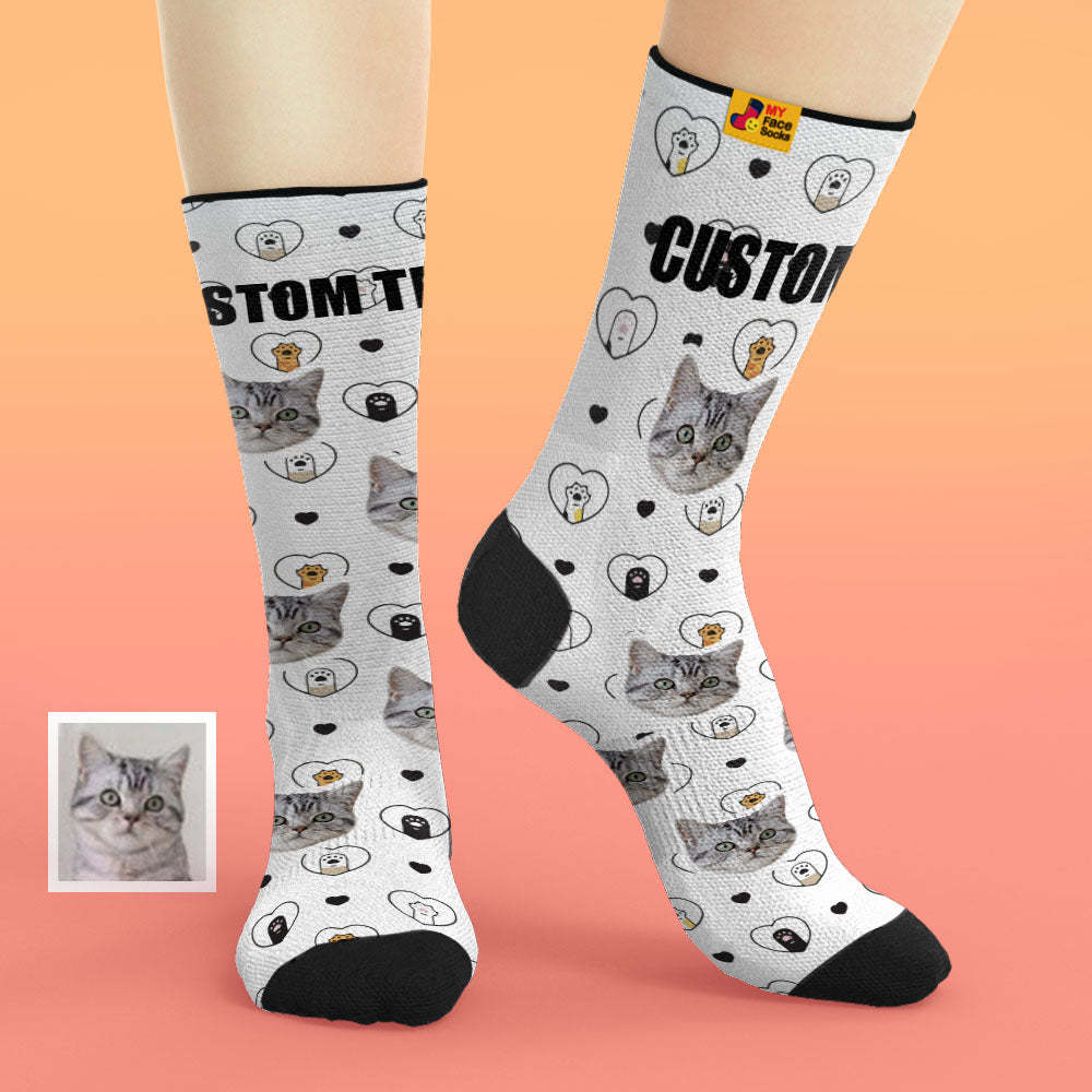 Calcetines De Cara Personalizados Agregar Imágenes Y Nombre Foto Amantes De Los Gatos Y Regalo Del Dueño Del Gato Calcetines Suaves Transpirables - MyFaceSocksMX