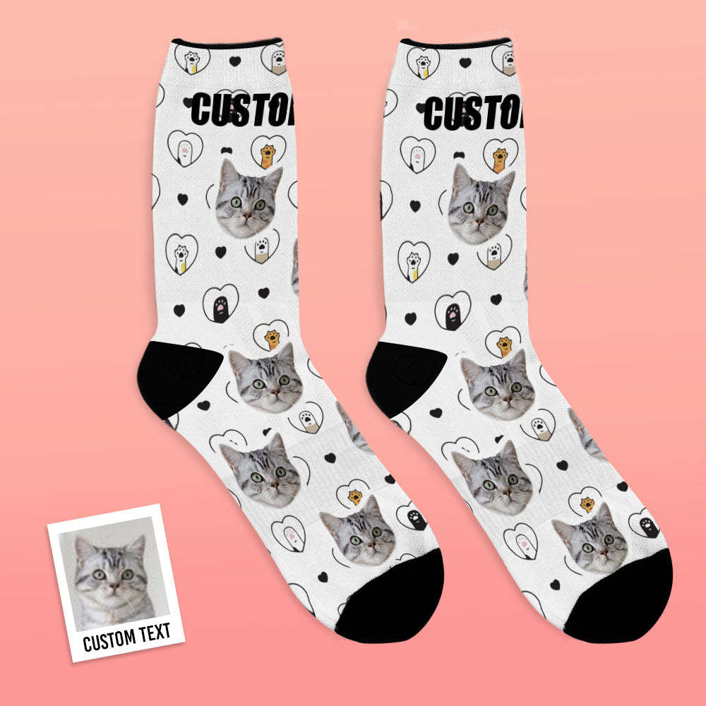 Calcetines De Cara Personalizados Agregar Imágenes Y Nombre Foto Amantes De Los Gatos Y Regalo Del Dueño Del Gato Calcetines Suaves Transpirables - MyFaceSocksMX