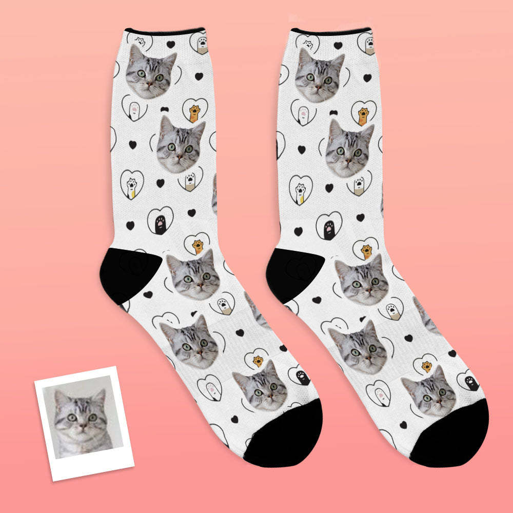 Calcetines De Cara Personalizados Agregar Imágenes Y Nombre Foto Amantes De Los Gatos Y Regalo Del Dueño Del Gato Calcetines Suaves Transpirables - MyFaceSocksMX