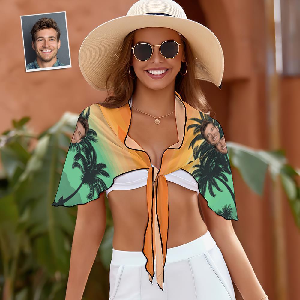 Pareos Cortos De Mujer Custom Face Beach Wrap - Puesta De Sol - MyFaceSocksMX