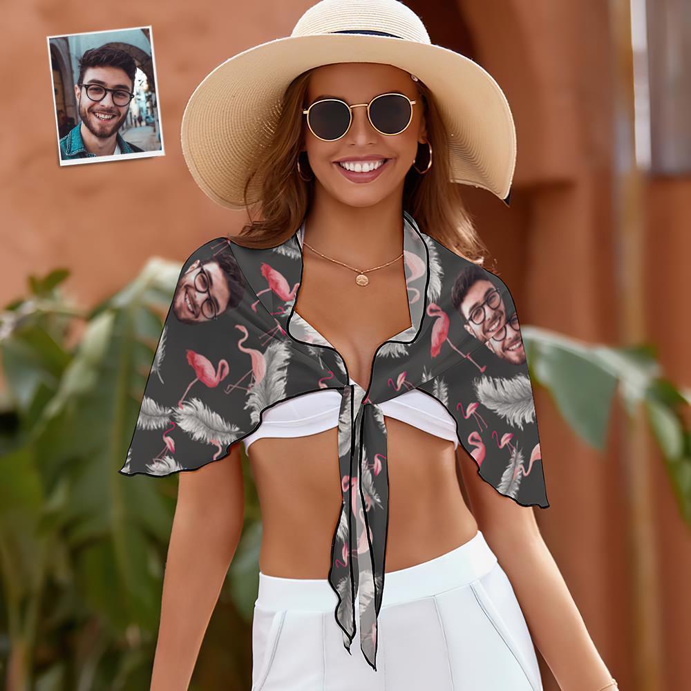 Pareos Cortos Personalizados Para Mujer Con Cara De Playa - Flamenco Y Plumas - MyFaceSocksMX