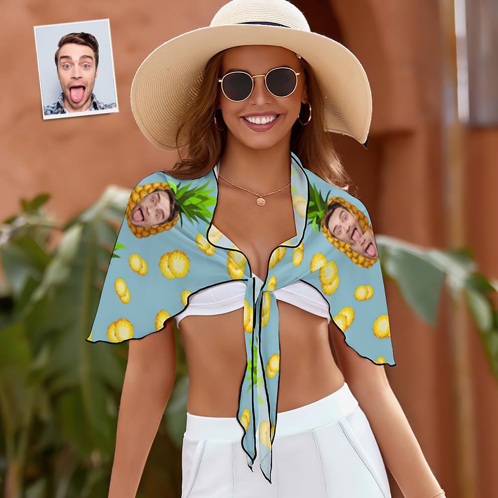 Pareos Cortos De Mujer Con Envoltura De Playa De Cara Personalizada - Piña - MyFaceSocksMX