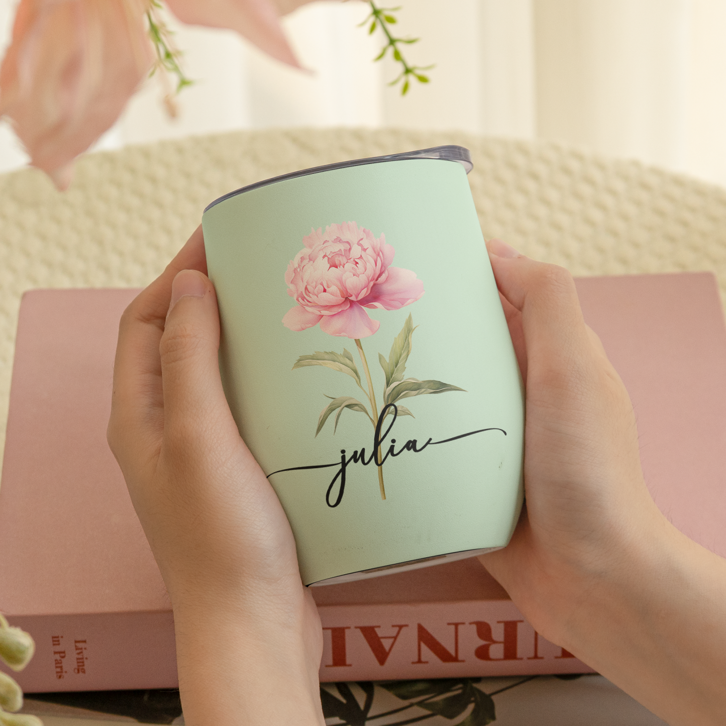 Vaso De Vino Personalizado Con La Flor De Nacimiento Para Ella - Regalo Con Nombre Personalizado - miscalcetinescaramx